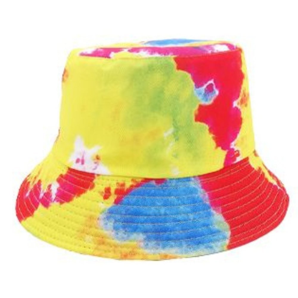 Red & Yellow Rainbow Tie Dye Reversible‎ Bucket Hat Cap NWT